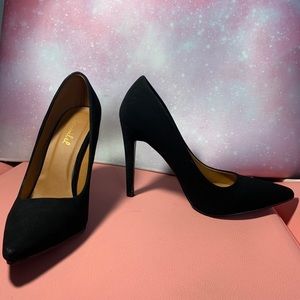 Black suede heels, 7.5